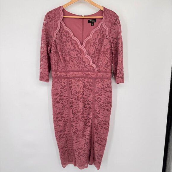 Talia Sodi Mauve Lace 3/4 Sleeve Midi Dress V-Neck size Medium New $89 - Picture 8 of 15